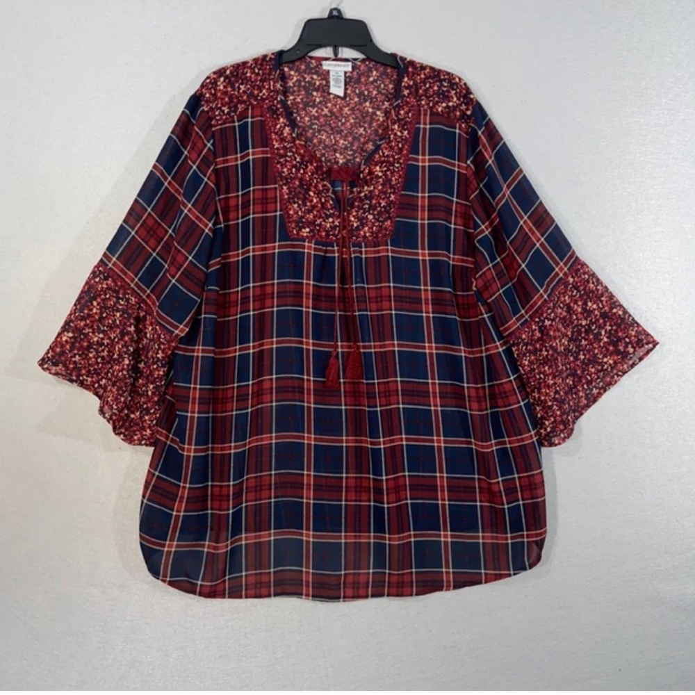Catherine’s Women’s plus-size Navy Blue & Red Floral Bell-sleeve Blouse❤️❤️4X - Picture 2 of 7